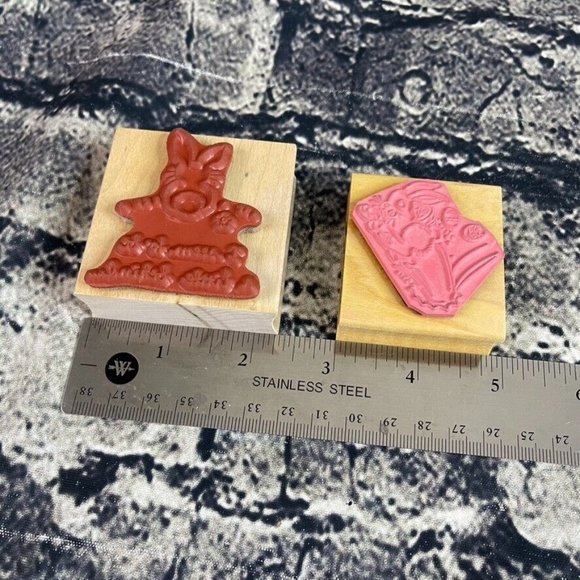 Embossing Arts Easter Sentiment Decorated Bunny Eggs Rubber Stamp Wood - Picture 7 of 8